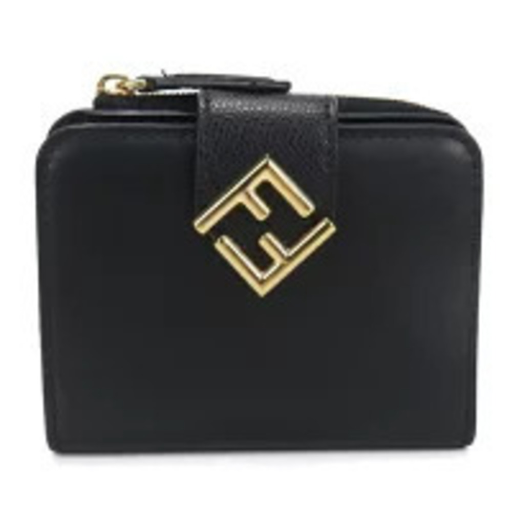 Fendi Bi fold Wallet Compact FF Diamond ALWA Black